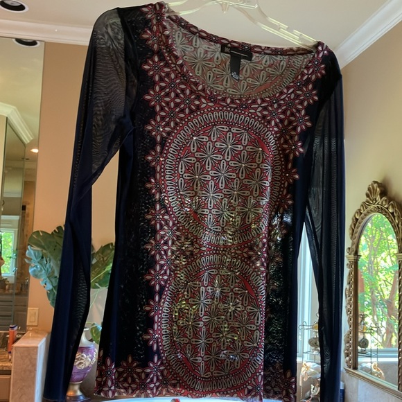 INC International Concepts Tops - INC International Concepts Red and Blue Patterned Top